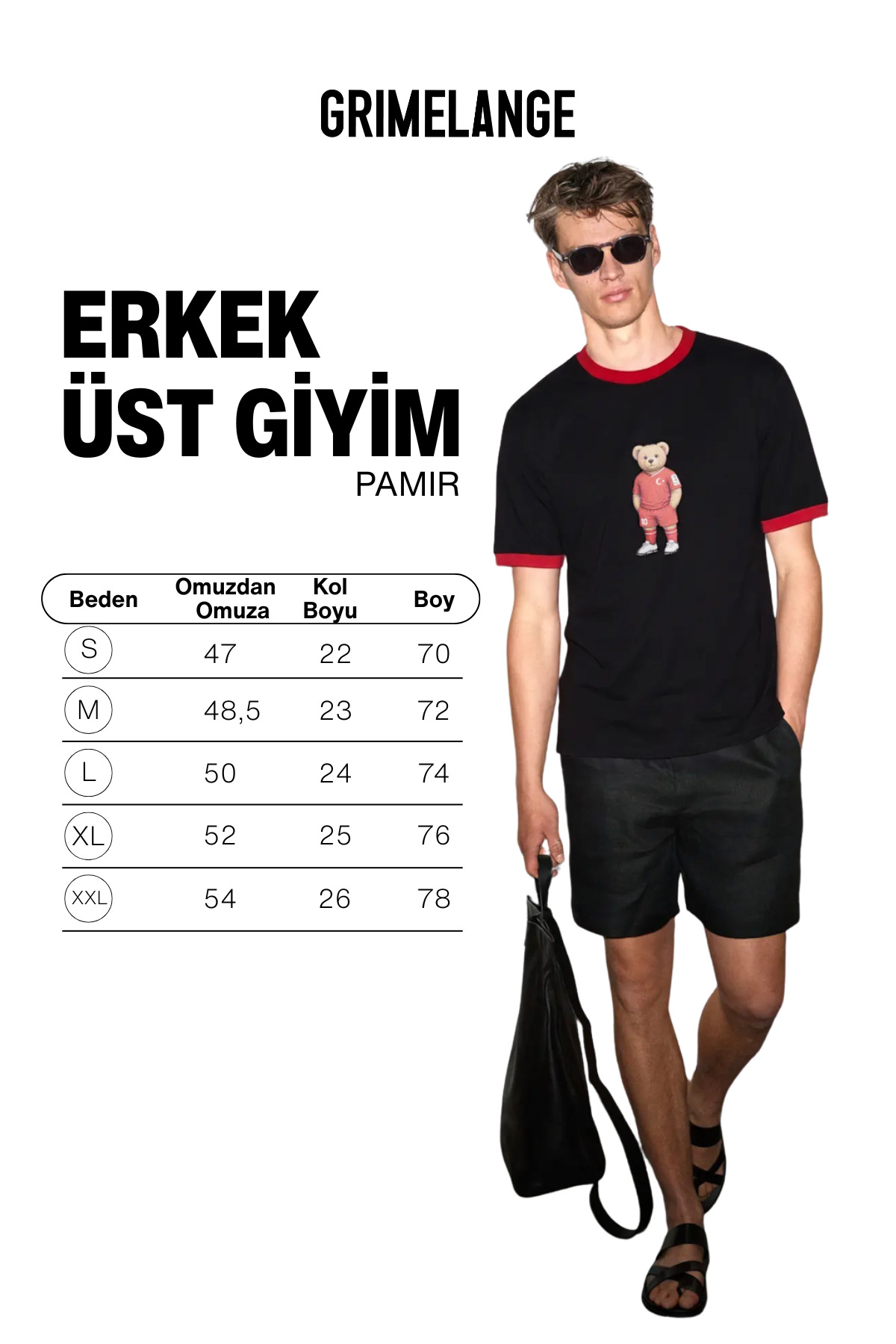 GRIMELANGE PAMIR Erkek %100 Organik Kumaşlı Kontrast Yakalı Dünya Kupasına Özel Baskı Detaylı Siyah T-Shirt görsel 5
