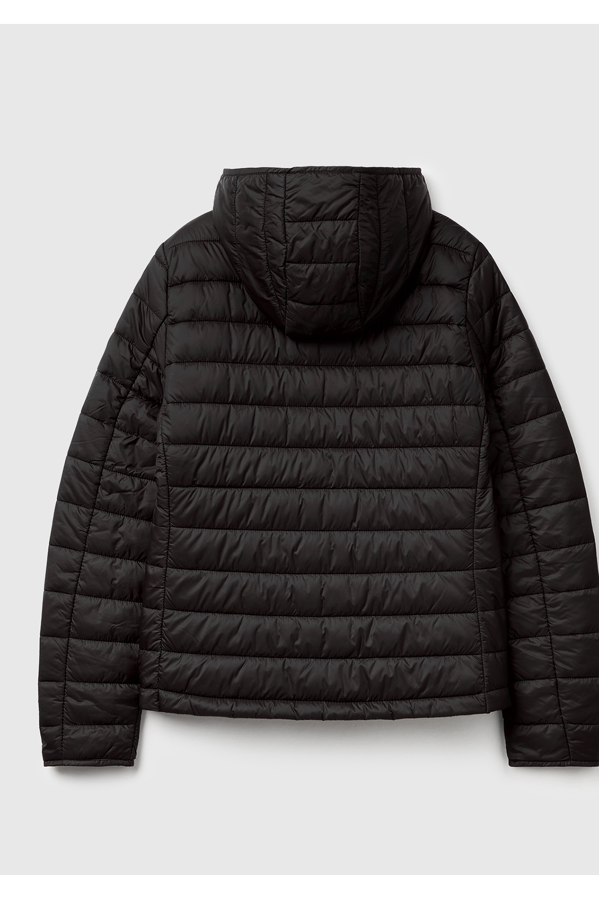 United Colors of Benetton Kadın Siyah Polyester Dolgulu Feramuarlı Kapüşonlu Slim Fit Puffer Mont görsel 4