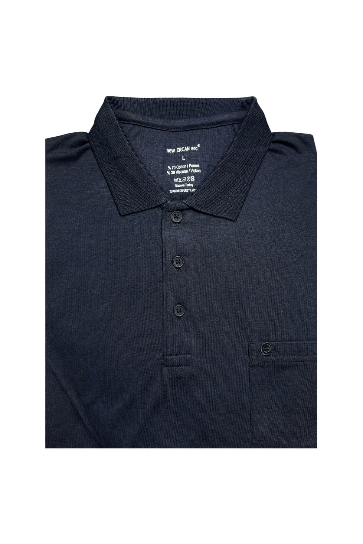 ercan triko Erkek Büyük Beden Polo Yaka Kısa Kollu Cepli Koyu Lacivert T-shirt