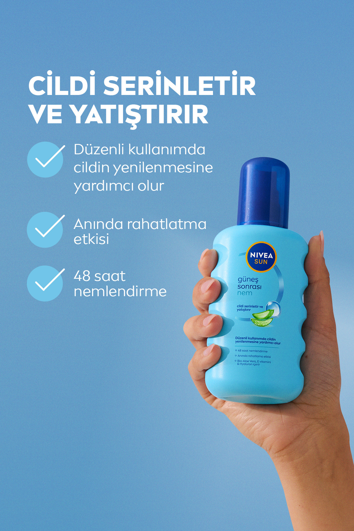 SUN Güneş Sonrası Nemlendirici Vücut Spreyi 200ml,Serinletici,Yatıştırıcı,Aloe Vera,Hyaluron — 80434-08200-17 — تصویر 3 از 8