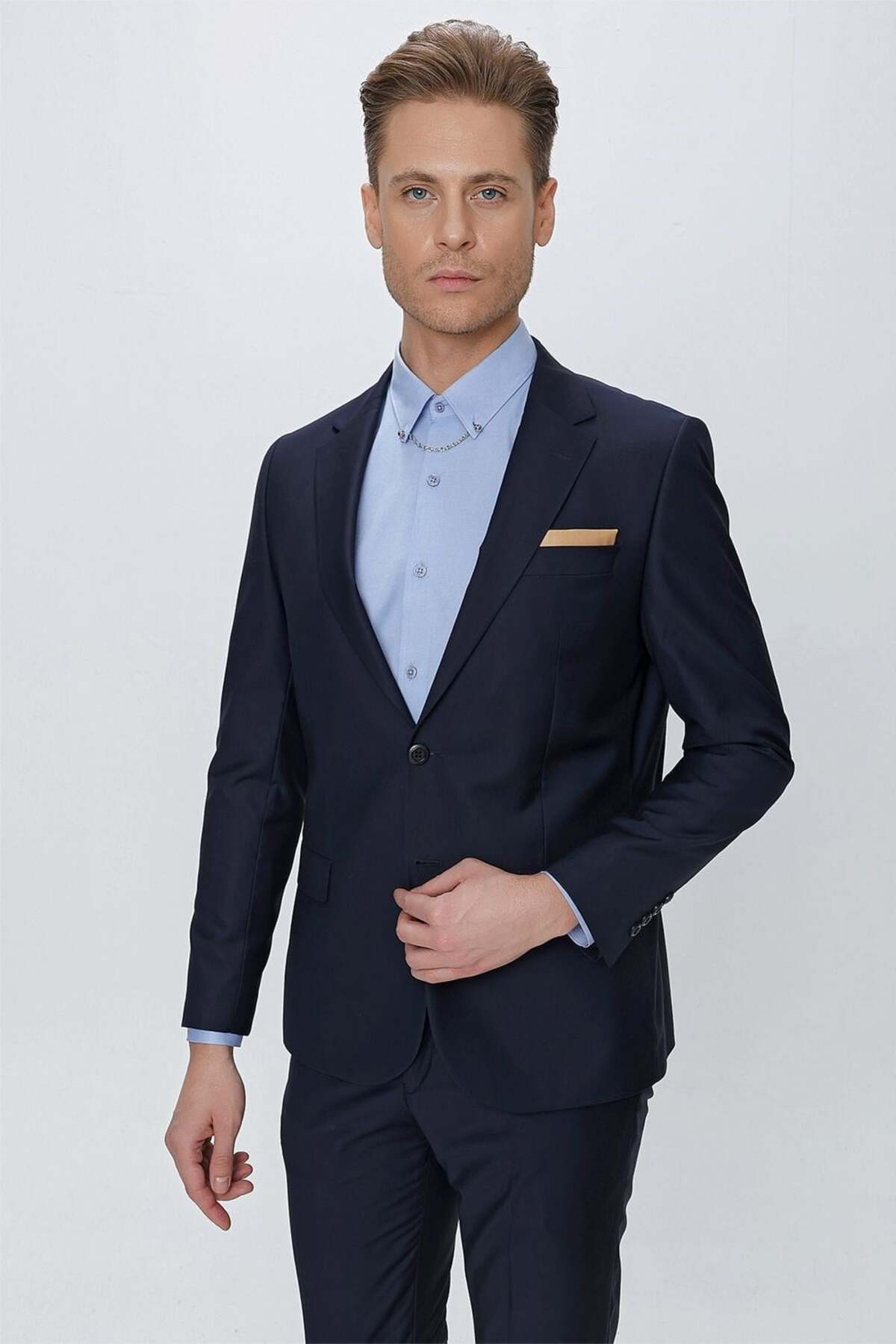 Efor Slim Fit Klasik Mono Yaka Klasik Lacivert Takım Elbise Tk 2021 görsel 8