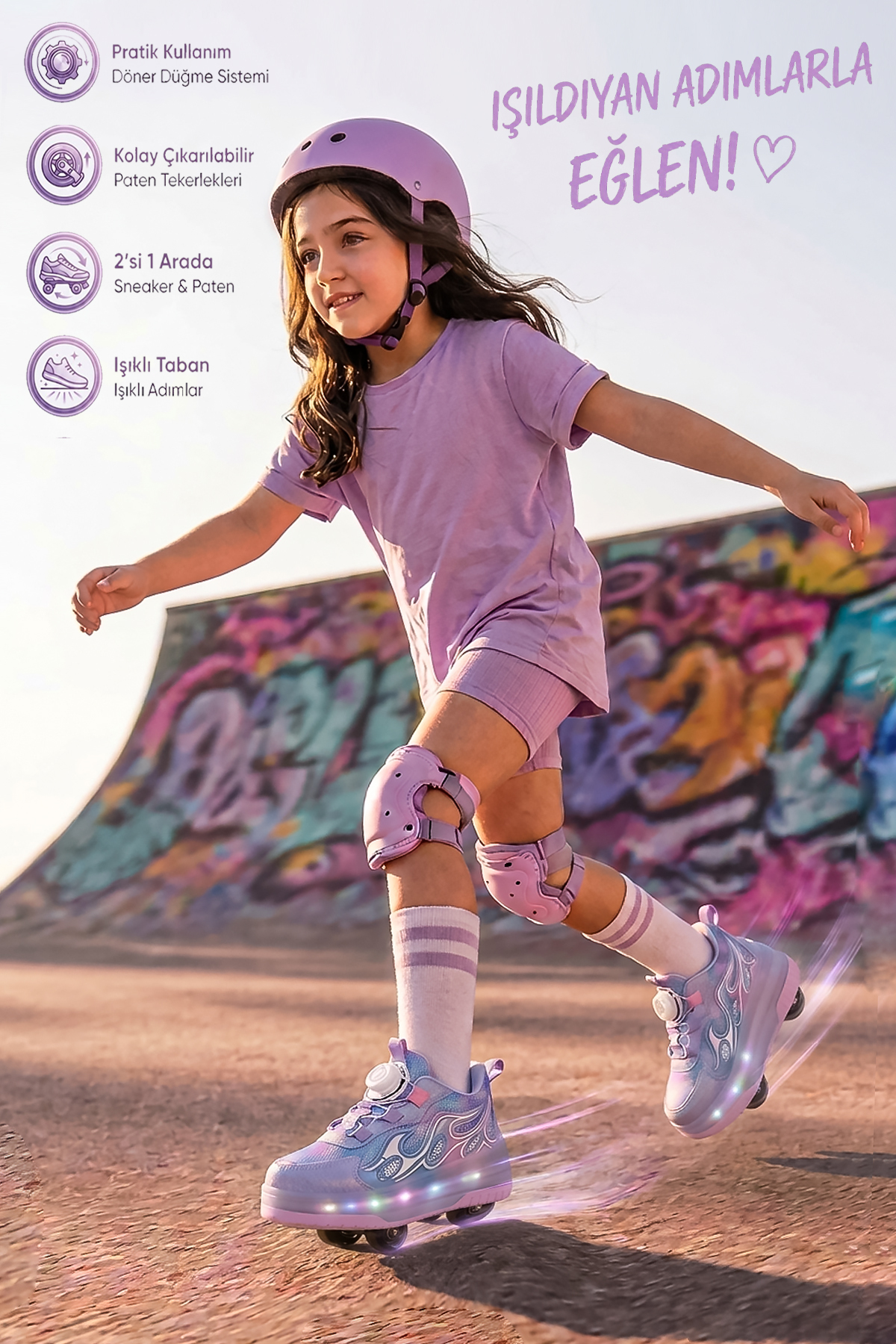 Unisex Çocuk Spor Ayakkabı Akıllı Bağcıklı Çıkarılabilen Patenli Işıklı Rahat Sneaker 030