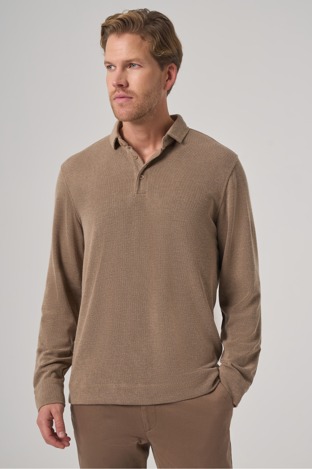 トップス Main story Polo Sweatshirt Driftwood 6y Morven Erkek A-Kahverengi Trend Düğmeli Polo Yaka Sweatshirt