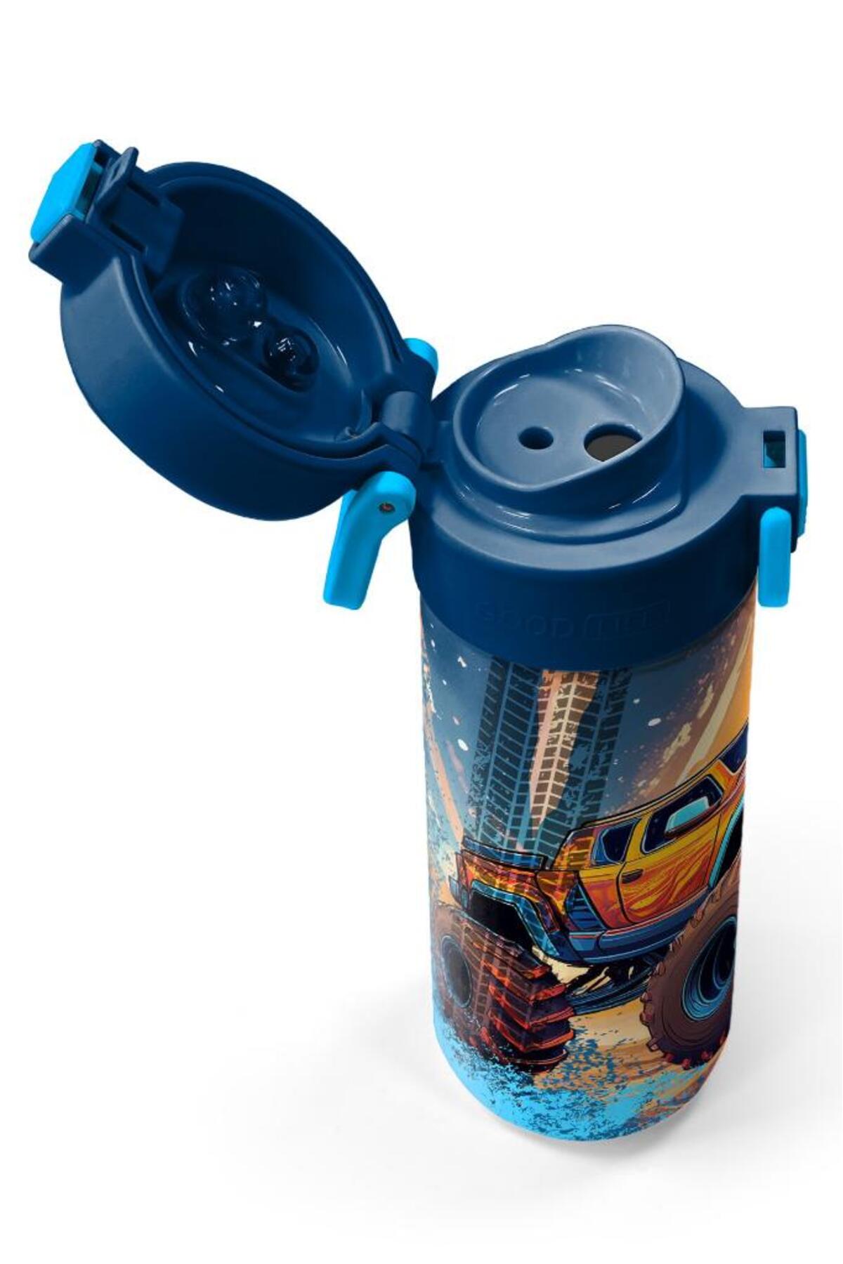 Kids Turuncu High Wheels Truck Desenli Pipetli ve Direkt İçim Çelik Termos 500 ml 31994