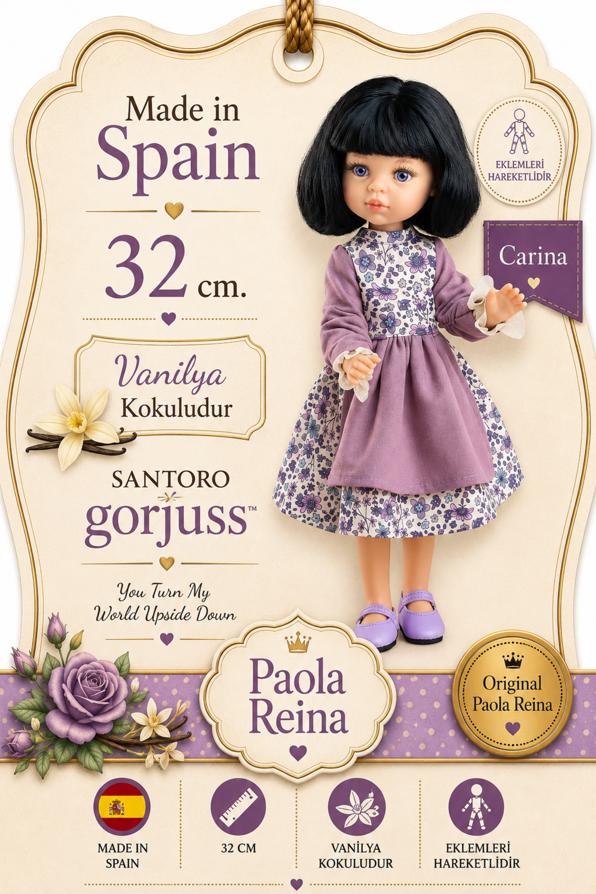 Carina Amiga Articula Doll 32 cm - Vanilla Scented Spanish Doll with Moving Joints - 3 Years+