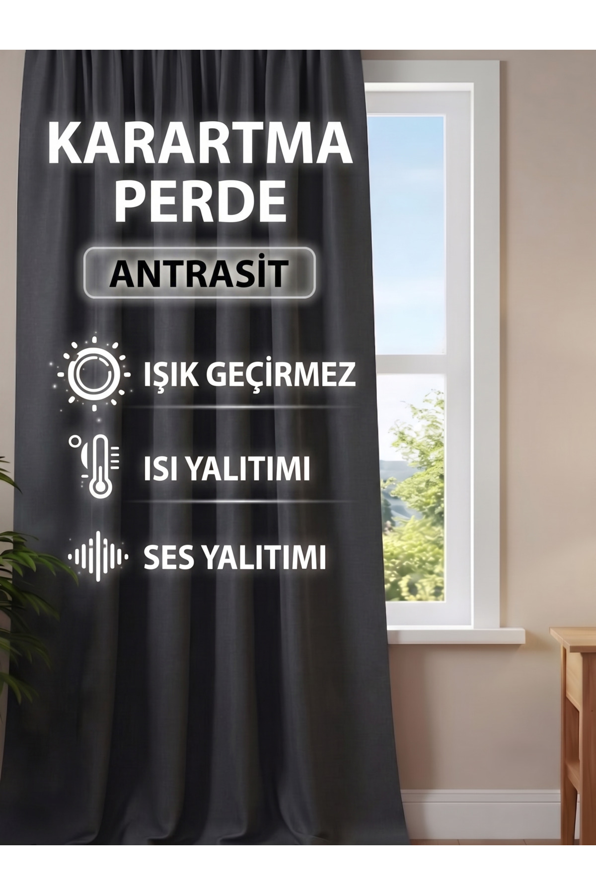 ANTHRACITE Blackout Lightproof Dimming Background Curtain Pleatless Single Wing Dimming Sun Shade Suitable for Every Room