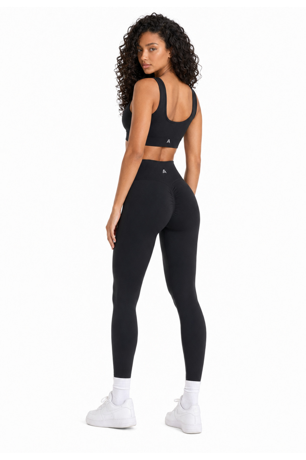 Black U-Neck Bustier Push Up Seamless Leggings Set