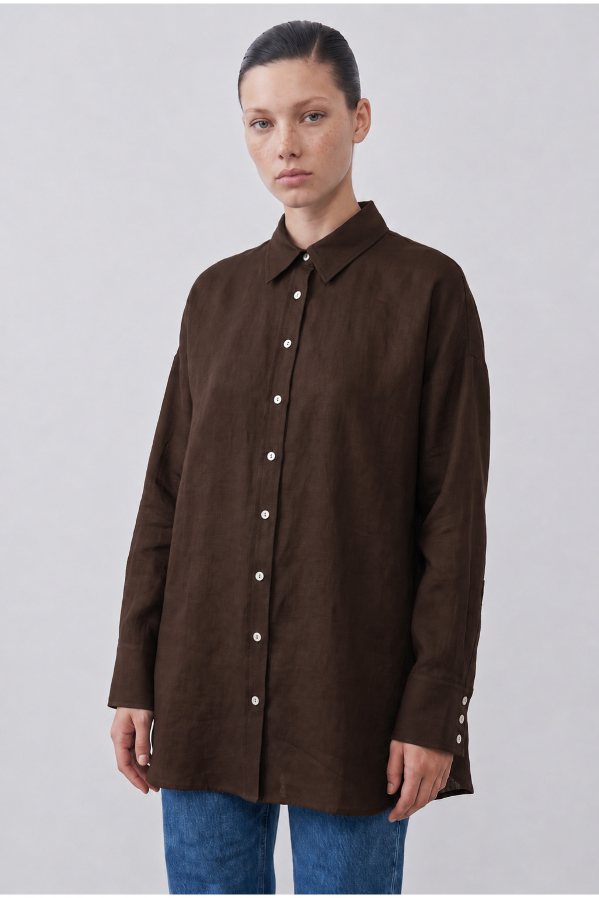 NATURAL 100% LINEN SHIRT COFFEE