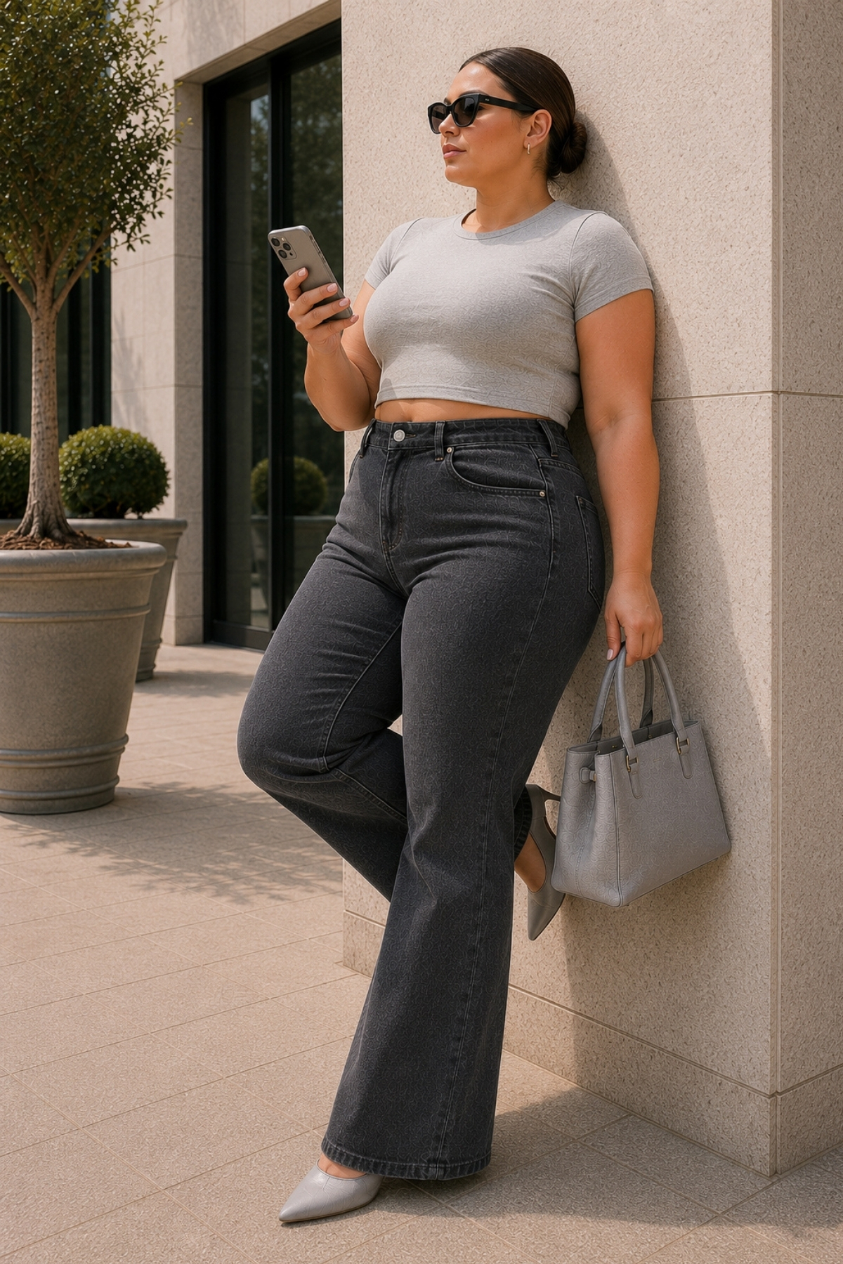 CEDY DENIM - Kadın Büyük Beden Ispanyol Paça Yüksek Bel Skinny Fit Likralı Pantolon C628-gri görsel 3