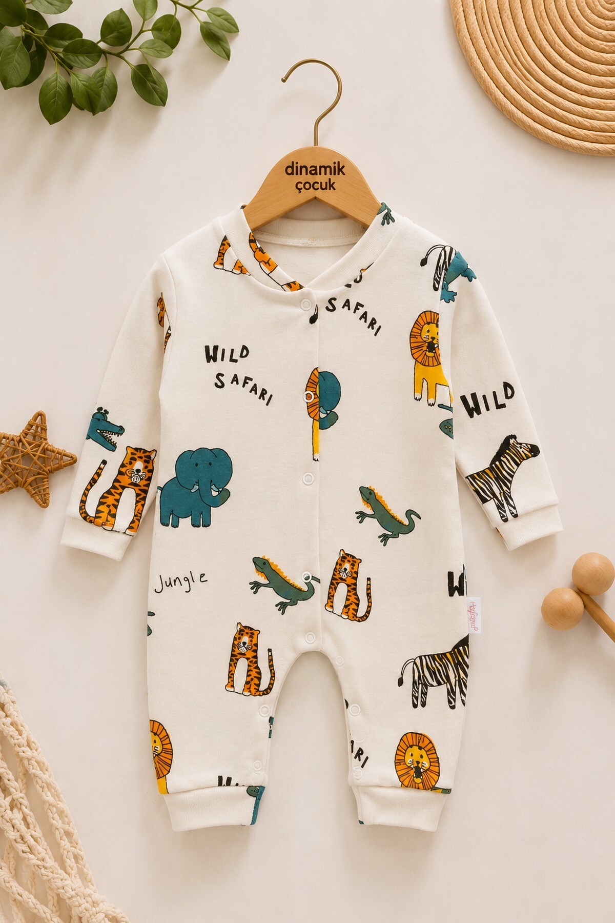Baby Boy Safari Printed Newborn Baby Jumpsuit with Snap Fastener 100% Cotton Flexible 1-3-6 Months