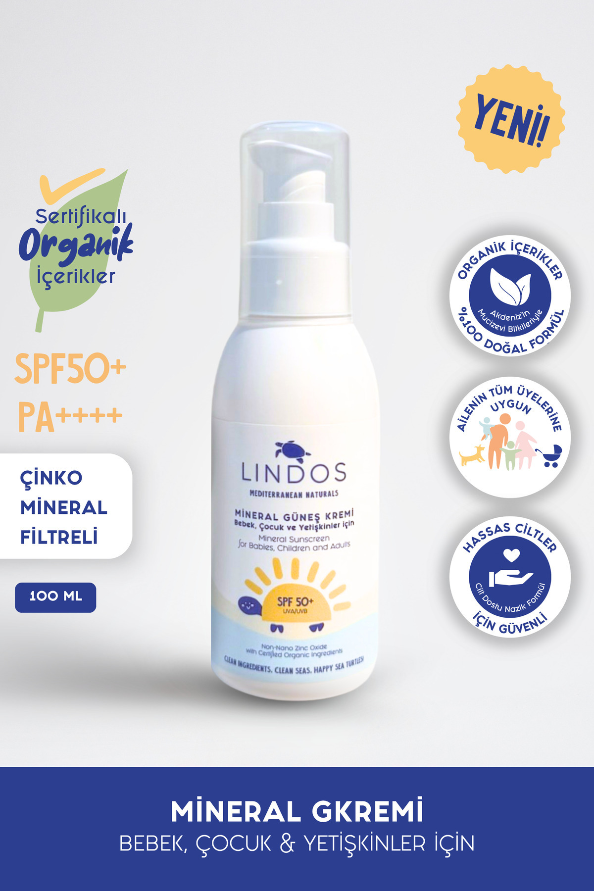 Organik Mineral Filtreli Güneş Kremi Non Nano Çinko Oksit Spf50 Bebek, Çocuk Ve Yetişkinler Için 100 ml — MGK