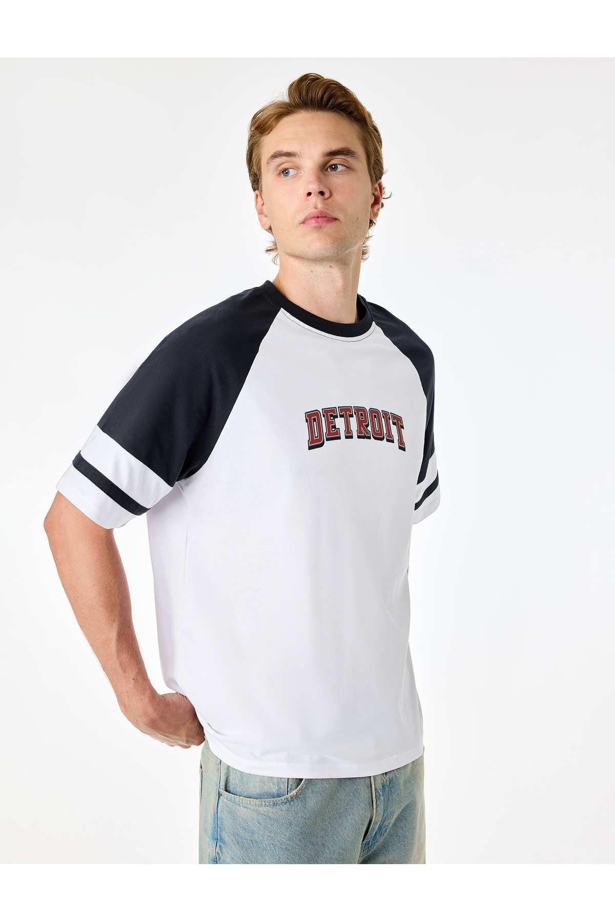 Koton Cotton Color Blocked Short Sleeve Crew Neck Oversize Printed T-Shirt