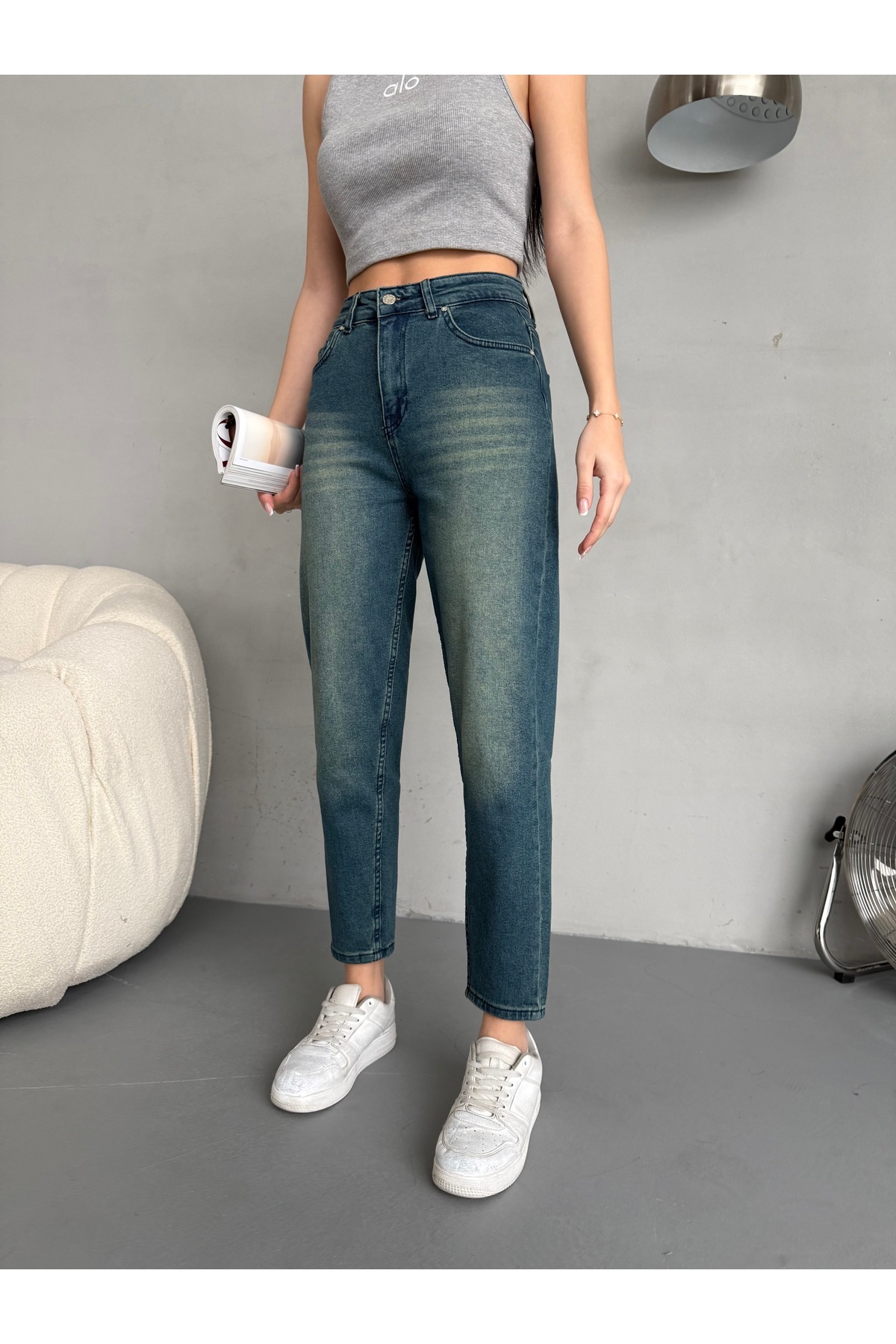 alanora Kadın Esnek/Likralı Yüksek Bel Mom Jean görsel 2