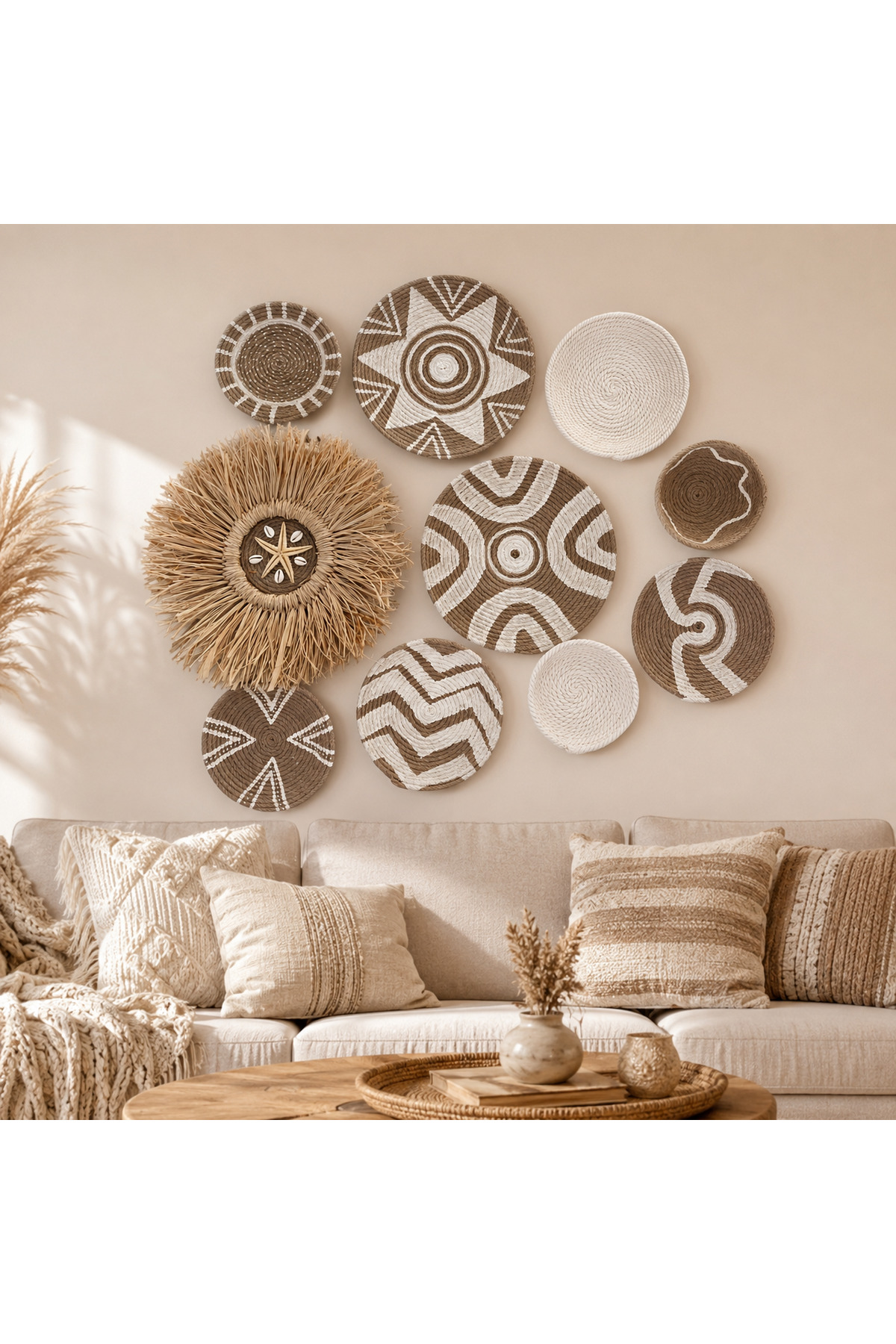 White Mega Handmade Wicker Wall Plate Set