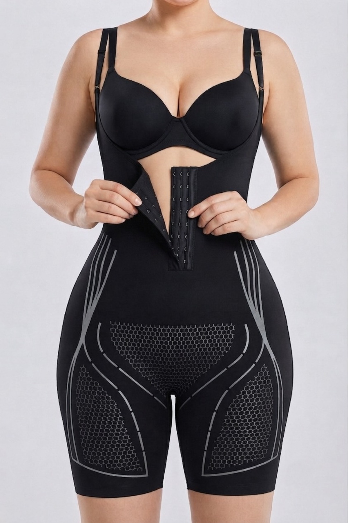 SAUNA SUIT Kadın İyonizer Askılı Body Korse | Göbek Bel Basen Toparlayıcı | İnce ve Sıkı Görünüm | Göğüs Altı Agraflı Tam Boy Korse