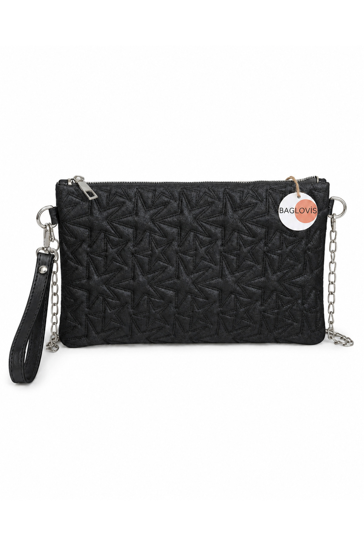 BAGLOVİS Yıldız Nakışlı Kapitone Portföy Çanta Zincir Askılı Abiye Clutch En30 Boy19