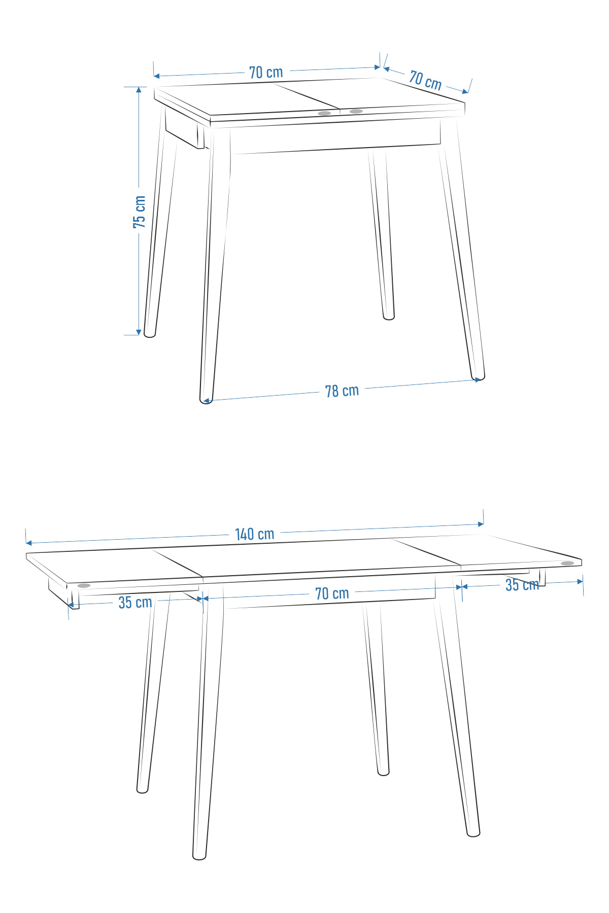 میز آشپزخانه چوبی تاشو ویلیزه آوانوس MDF - 70x70+70 (70x140) سانتیمتر