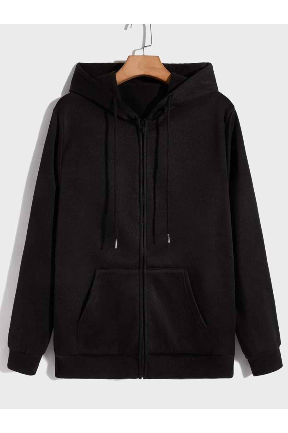 Boi Desensiz Sweatshirt Fermuarlı Hırka - Siyah Oversize Cepli Kışlık Kapüşonlu görsel 4