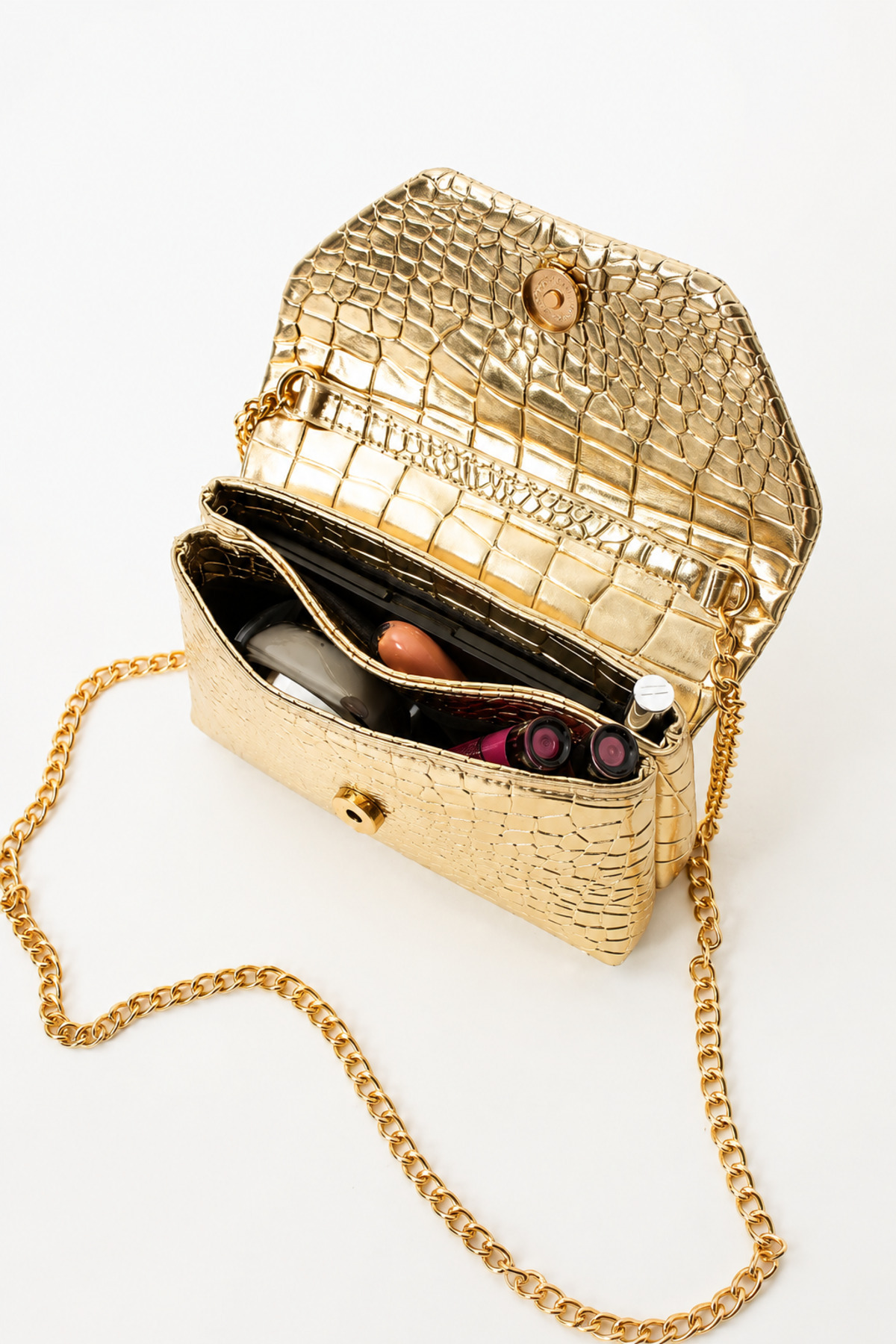 Sellini Clutch Kroko Desenli Zincir Askılı June Altın Omuz Çanta görsel 2
