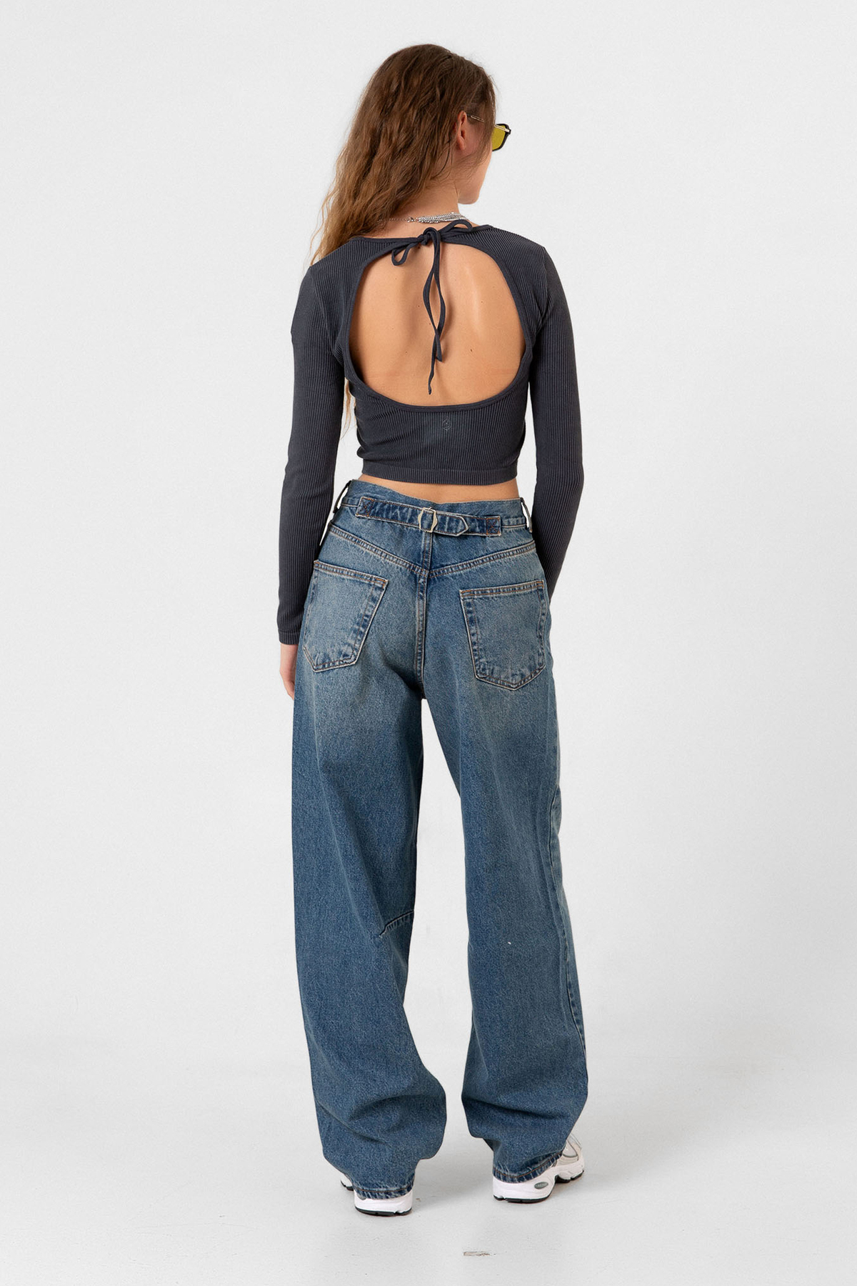 Maule Toka Detaylı Bol Kesim Geniş Paça Rahat Baggy Jean Kot Salaş Kadın Pantolon @Milano görsel 6