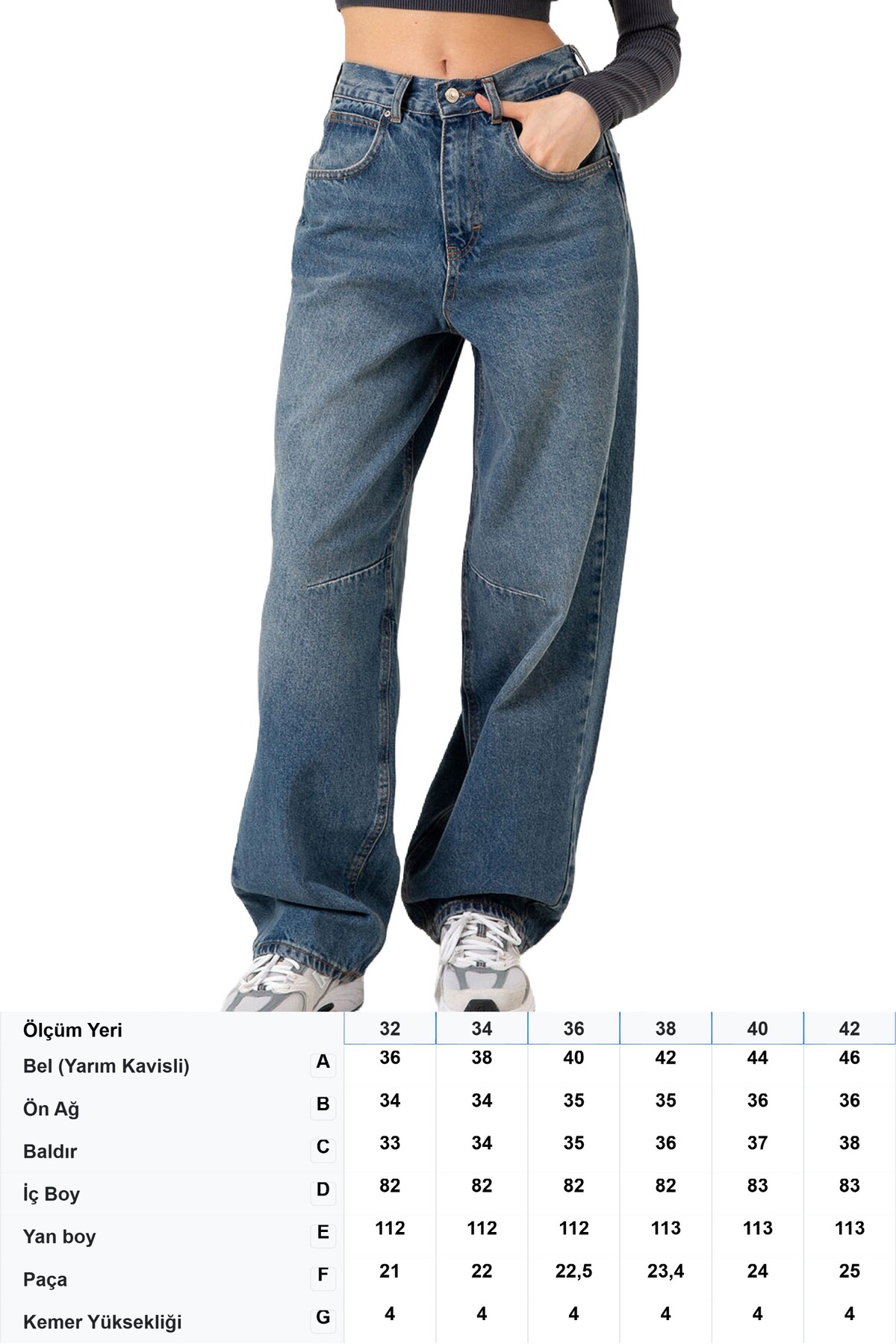 Maule Toka Detaylı Bol Kesim Geniş Paça Rahat Baggy Jean Kot Salaş Kadın Pantolon @Milano görsel 5