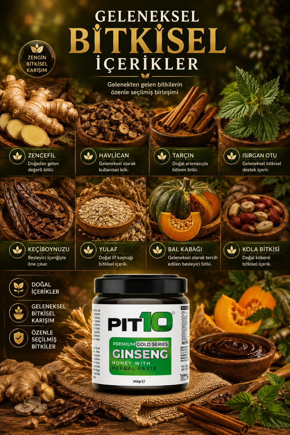 Ginseng, Panax, Tribulus Terrestris, Kuvvet Bitkisel Karışımlı Macunu Mesir Macun 240 gr — MUP — تصویر 5 از 8