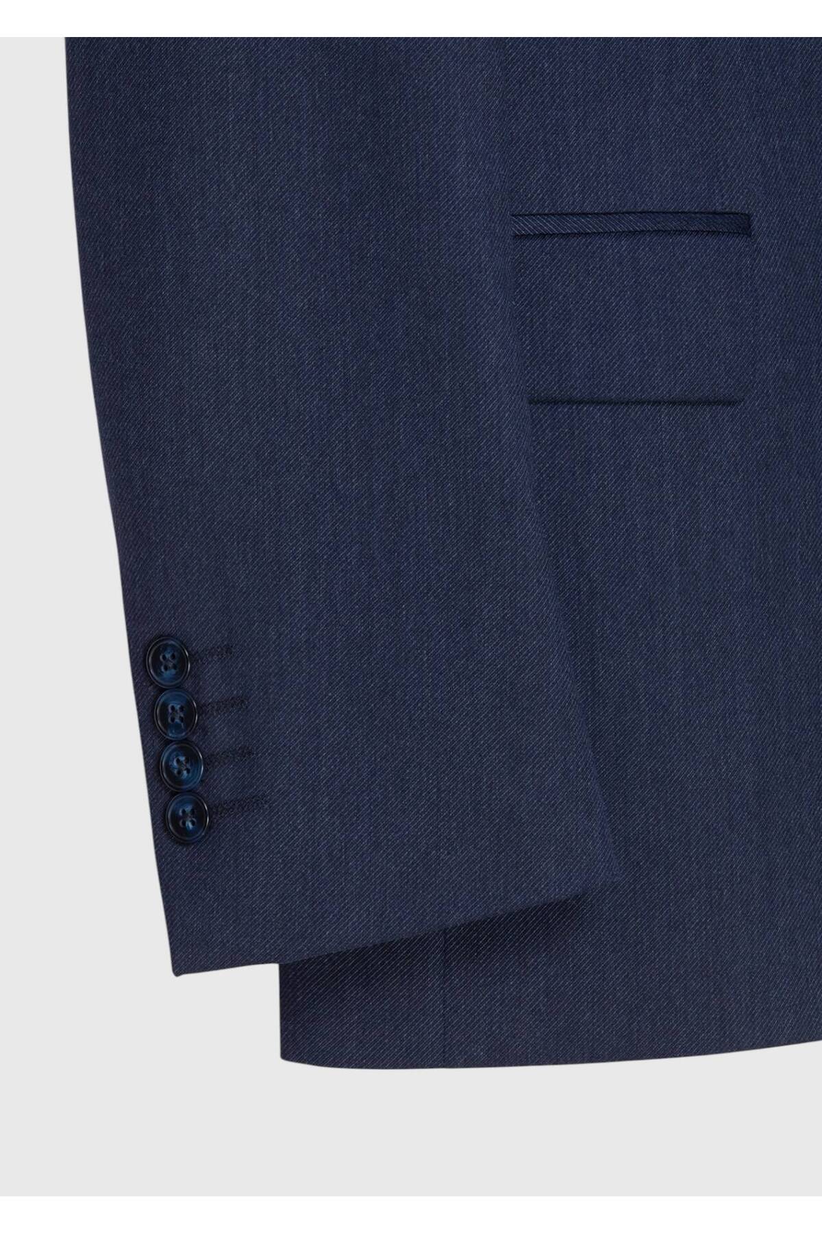 Ramsey Açık Lacivert Düz Modern Fit %100 Yün Takım Elbise görsel 7