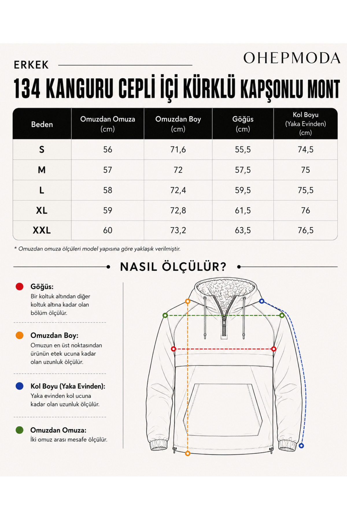 Dar Kesim Içi Kürklü Kanguru Cep Erkek Yağmurluk Mont — بژ HB6502 — تصویر 3 از 7