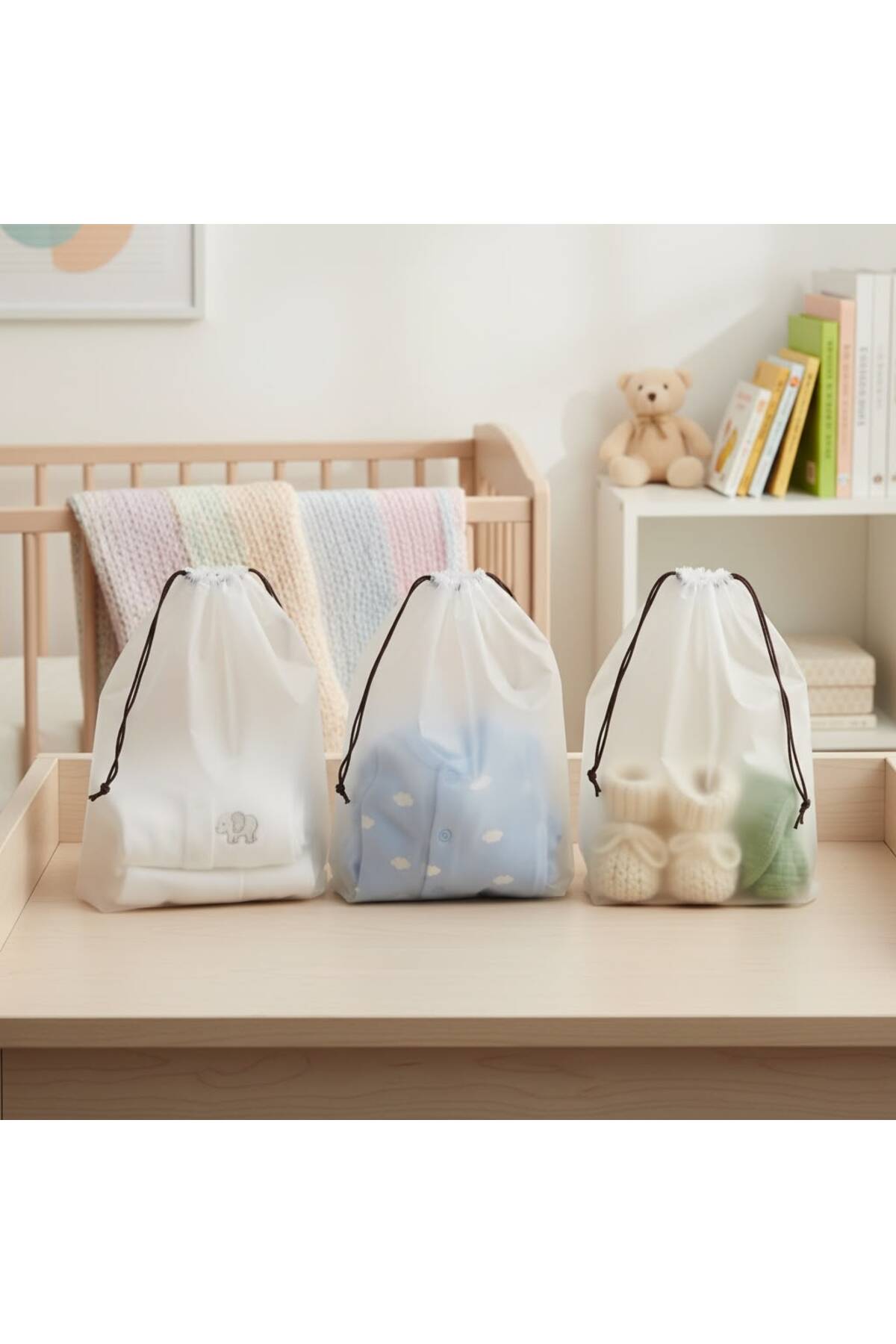 3lü Set 20*30cm (small) Su Geçirmez Büzme Ipli Kozmetik Makyaj Tatil Çantası — آبی ŞMÇ09 — تصویر 4 از 8