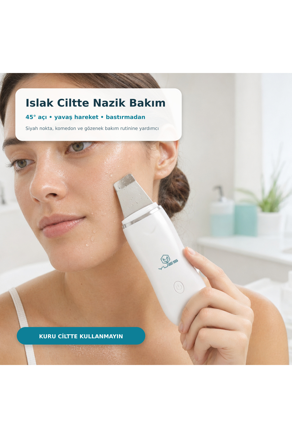 Ultrasonik Yüz Temizleme Spatulası, 24.000 Titreşim, Siyah Nokta & Gözenek Temizleyici, Şarjlı, Paslanmaz Uç — سفید YS-UYT — تصویر 3 از 9