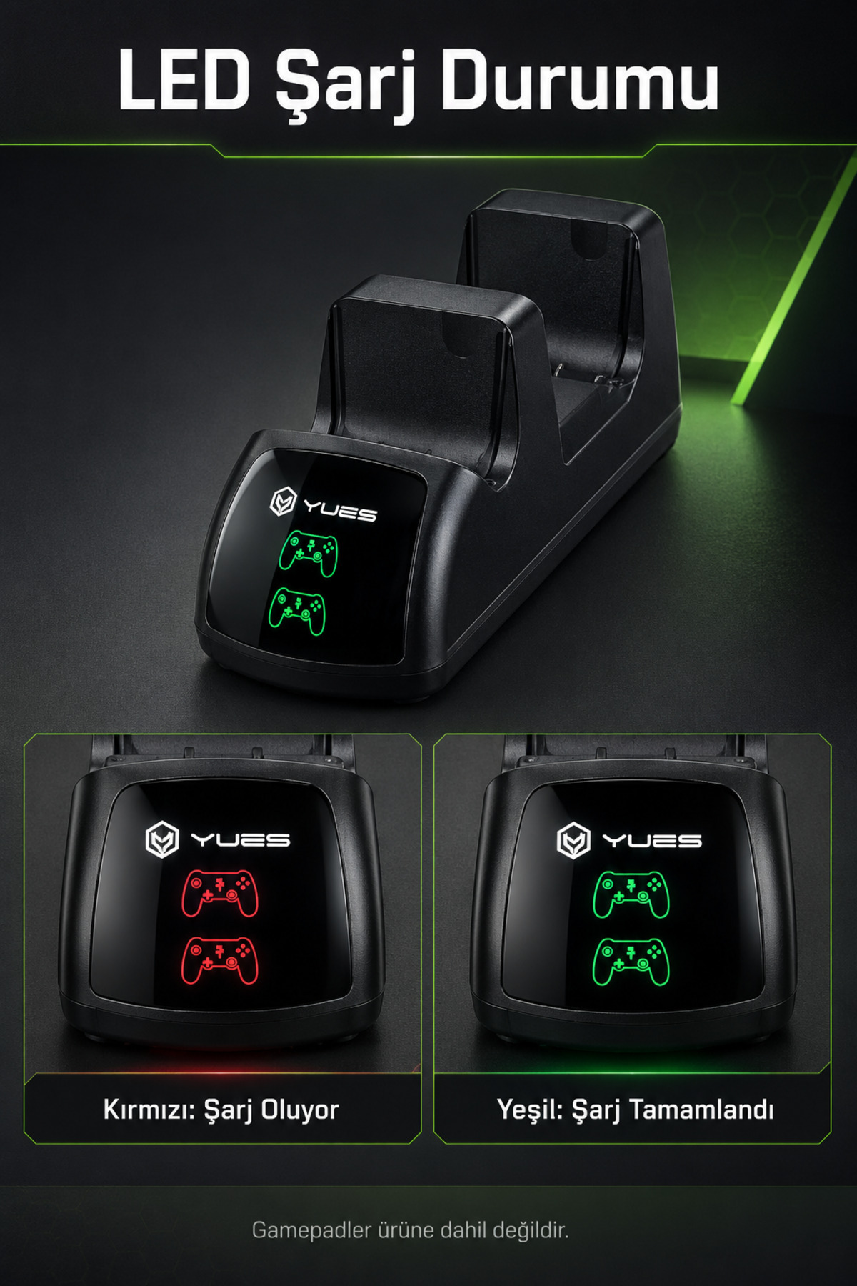 YUES Xbox One / One S Gamepad Şarj Standı + Şarjlı Batarya – LED