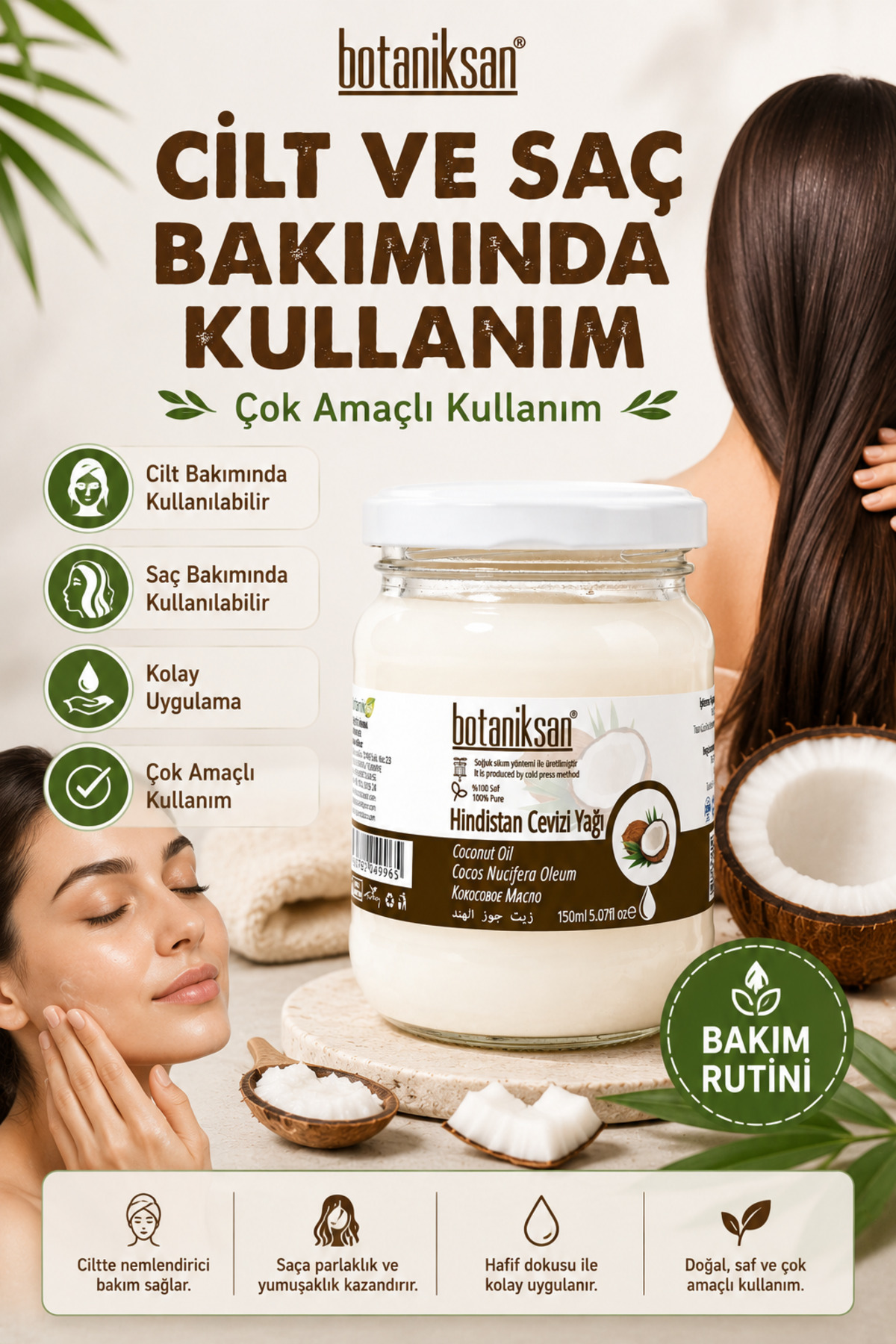 Hindistan Cevizi Yağı 150gr Soğuk Sıkım, Saf, Doğal, Katkısız — HİNDİSTAN CEVİZİ YAĞI 150GR — تصویر 5 از 8