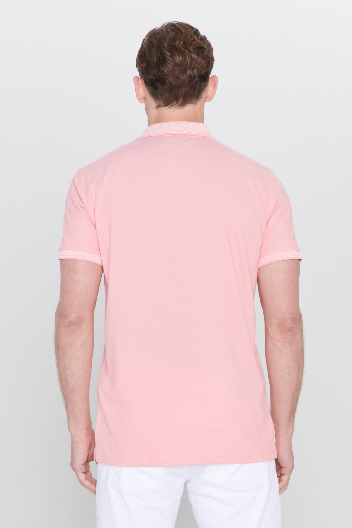 AC&Co / Altınyıldız Classics Erkek Çekmeyen Pamuklu Kumaş Slim Fit Dar Kesim Pembe-Beyaz Kıvrılmaz Polo Yaka Tişört görsel 8