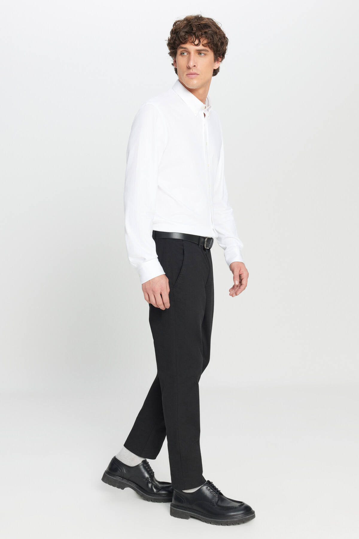 AC&Co / Altınyıldız Classics Erkek Siyah Kanvas Diz İzi Yapmayan Slim Fit Dar Kesim Yan Cep Casual Pantolon görsel 7