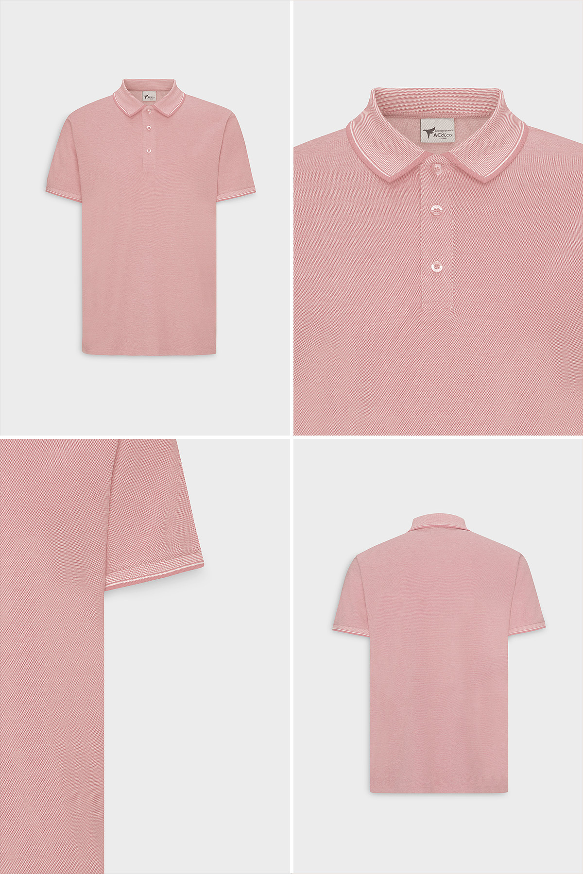 AC&Co / Altınyıldız Classics Erkek Çekmeyen Pamuklu Kumaş Slim Fit Dar Kesim Pembe-Beyaz Kıvrılmaz Polo Yaka Tişört görsel 5