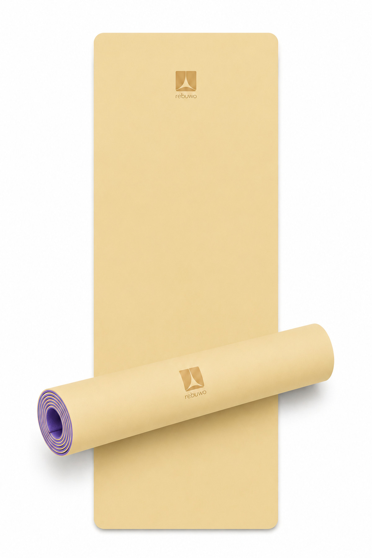 Rebuwo Çift Taraflı TPE Yoga Pilates Matı 6mm Kaymaz Hafif Taşınabilir – Lila & Sarı (Butter Yellow)