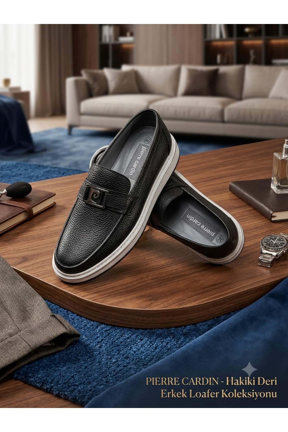 Pierre Cardin Erkek Siyah Hakiki Deri Loafer Günlük Ayakkabı Kalın Taban Hafif Özel Seri Tarz Model görsel 4