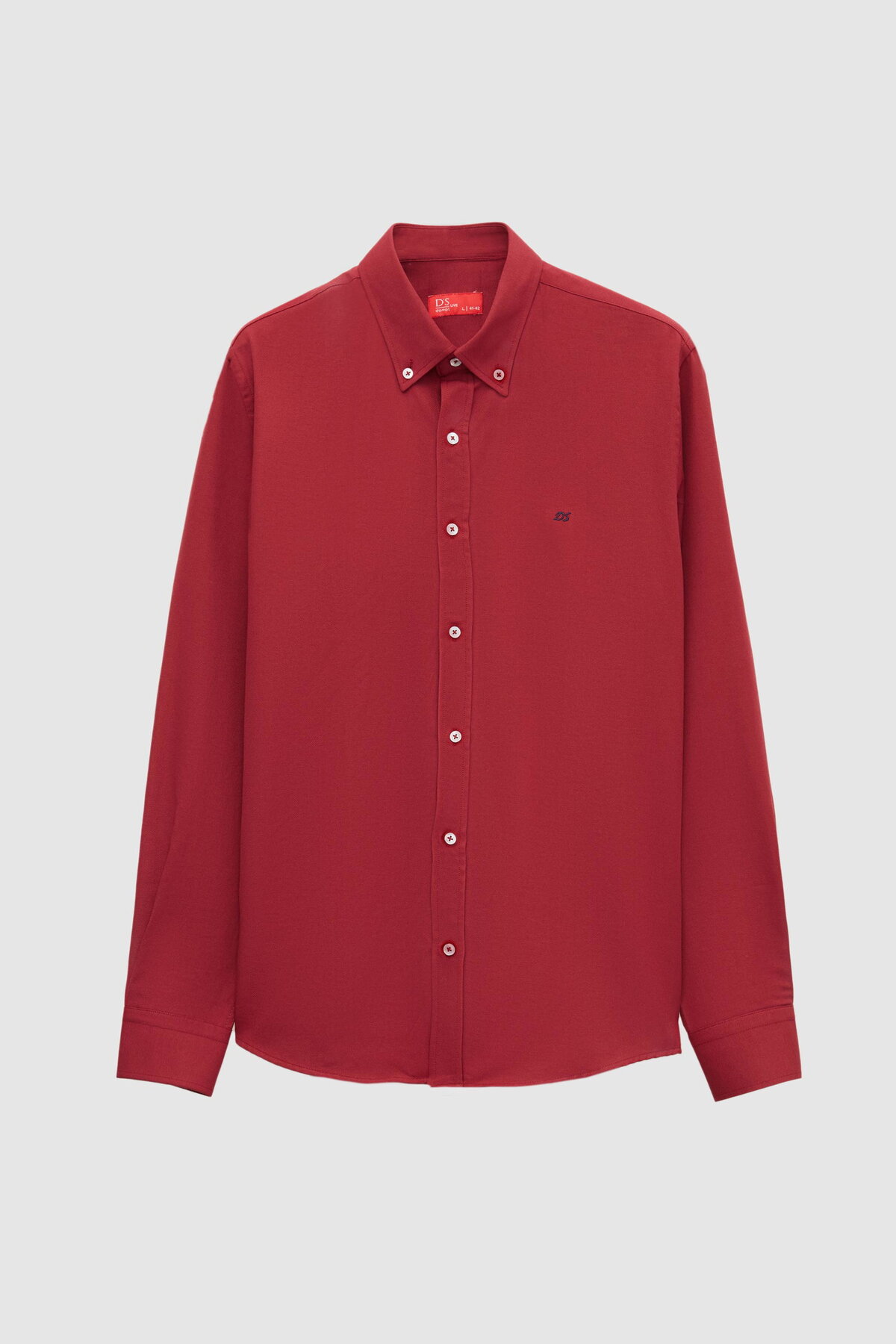 D'S Damat Ds Damat Slim Fit Bordo Oxford Düğmeli Yaka Kolay Ütülenebilir Nakış Detaylı Pamuklu Gömlek görsel 5