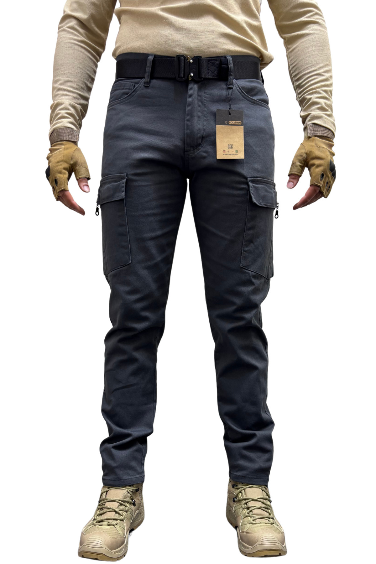 Polviton Erkek Kargo Pantolon Taktikal Füme Slim Fit Cepli Pantolon görsel 6