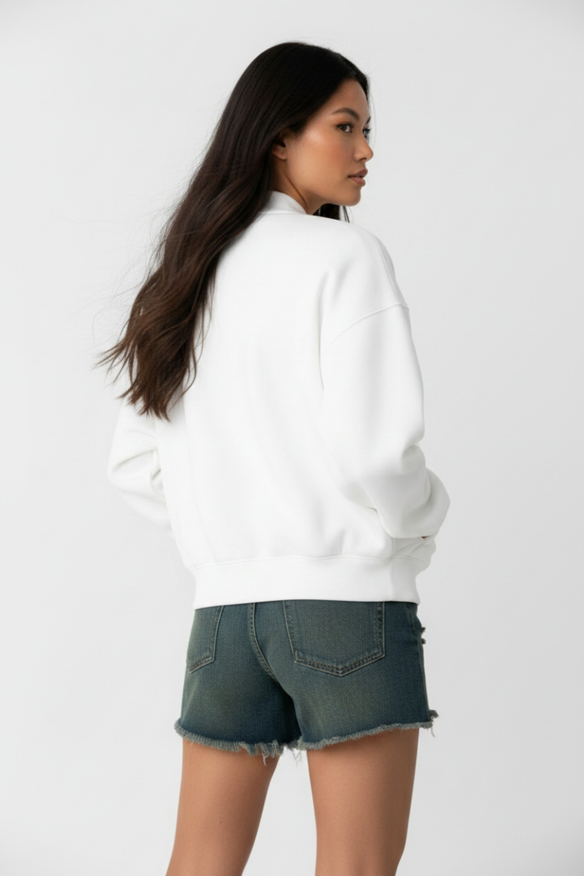 Runades Kadın Basic Oversize Fermuarlı Günlük Bomber Ceket görsel 4