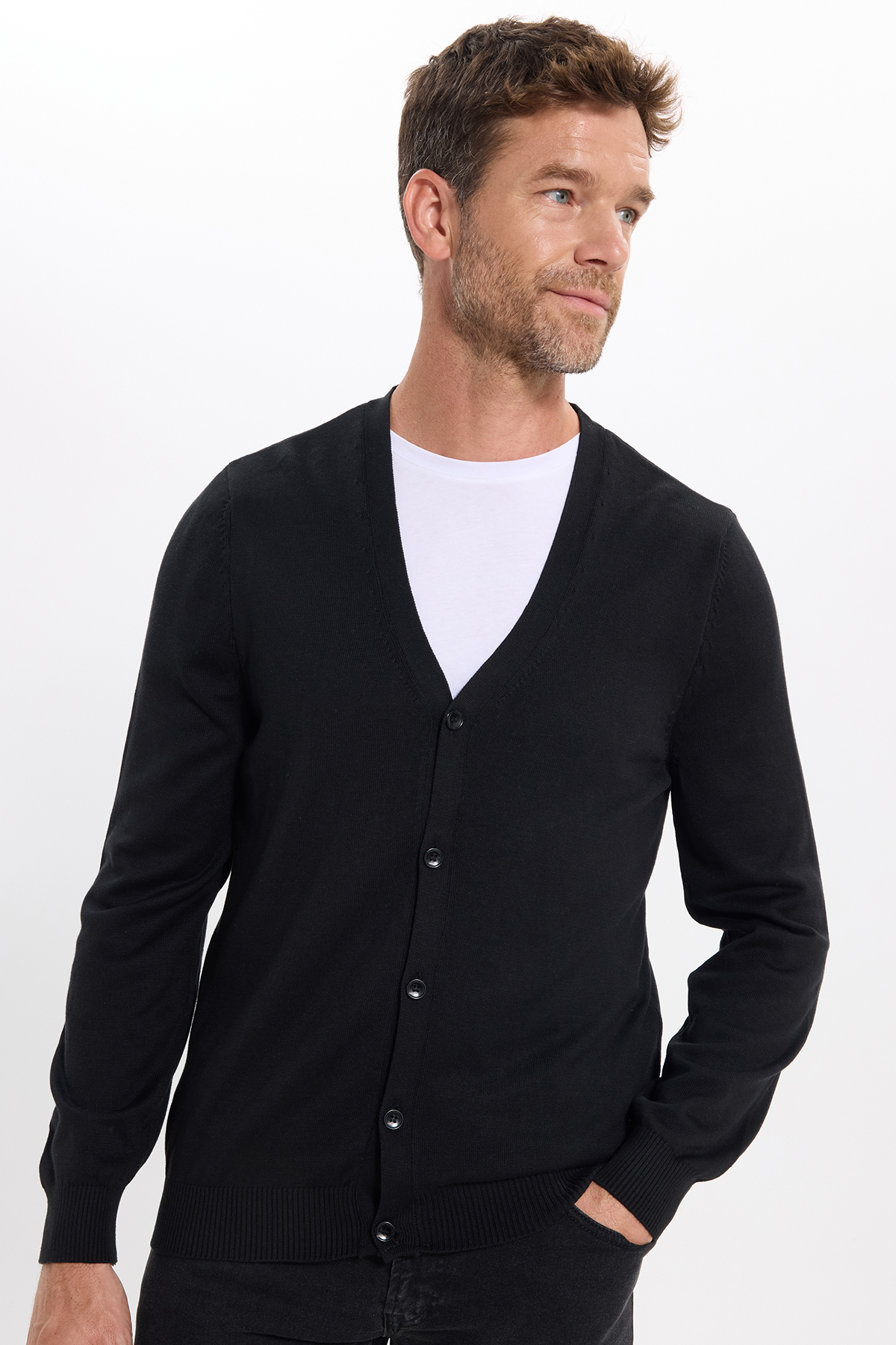 Tudors Erkek Slim Fit Dar Kesim Düğmeli Düz Pamuk Hırka görsel 4