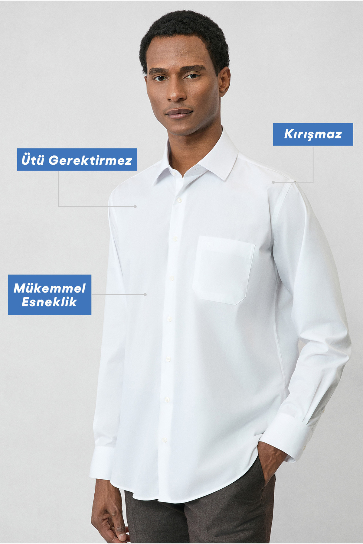 Kiğılı Uzun Kol Regular Fit Klasik Yaka Cepli Pamuklu Non Iron Ütü Gerektirmeyen Gömlek