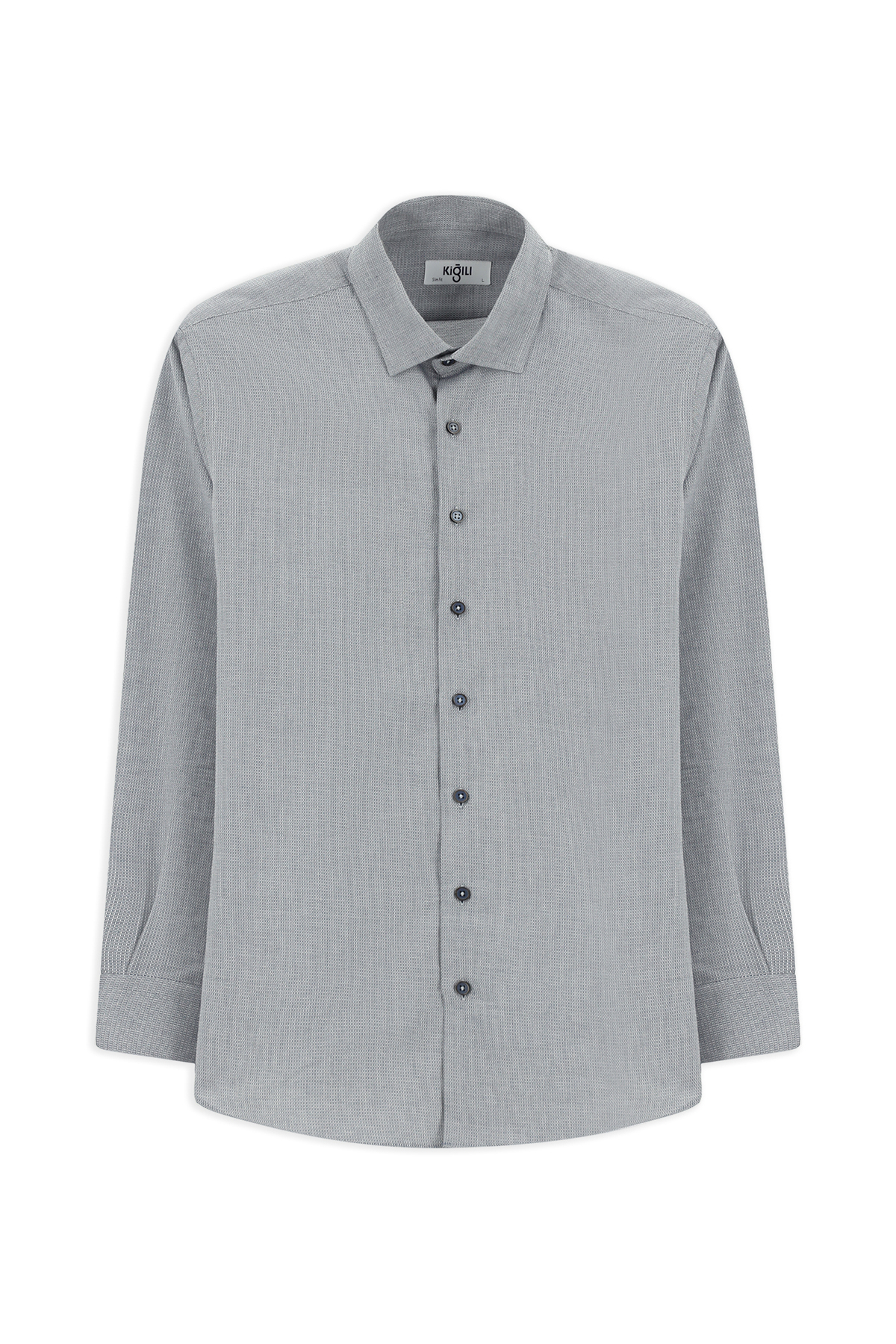 Uzun Kol Slim Fit Armürlü Pamuk Gömlek — سرمه‌ای KK26400000002 — تصویر 2 از 7