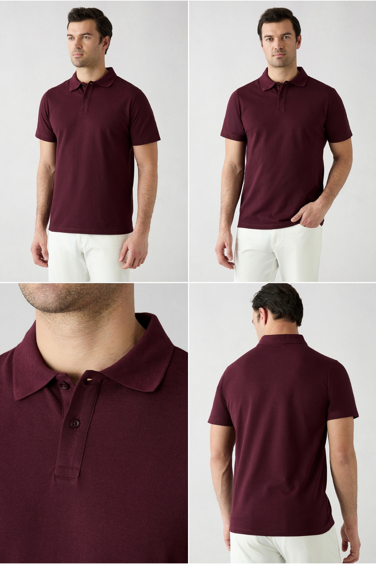 Kiğılı Düğmeli Polo Yaka Regular Fit Pamuklu Düz 2'li Paket Tişört Seti görsel 2