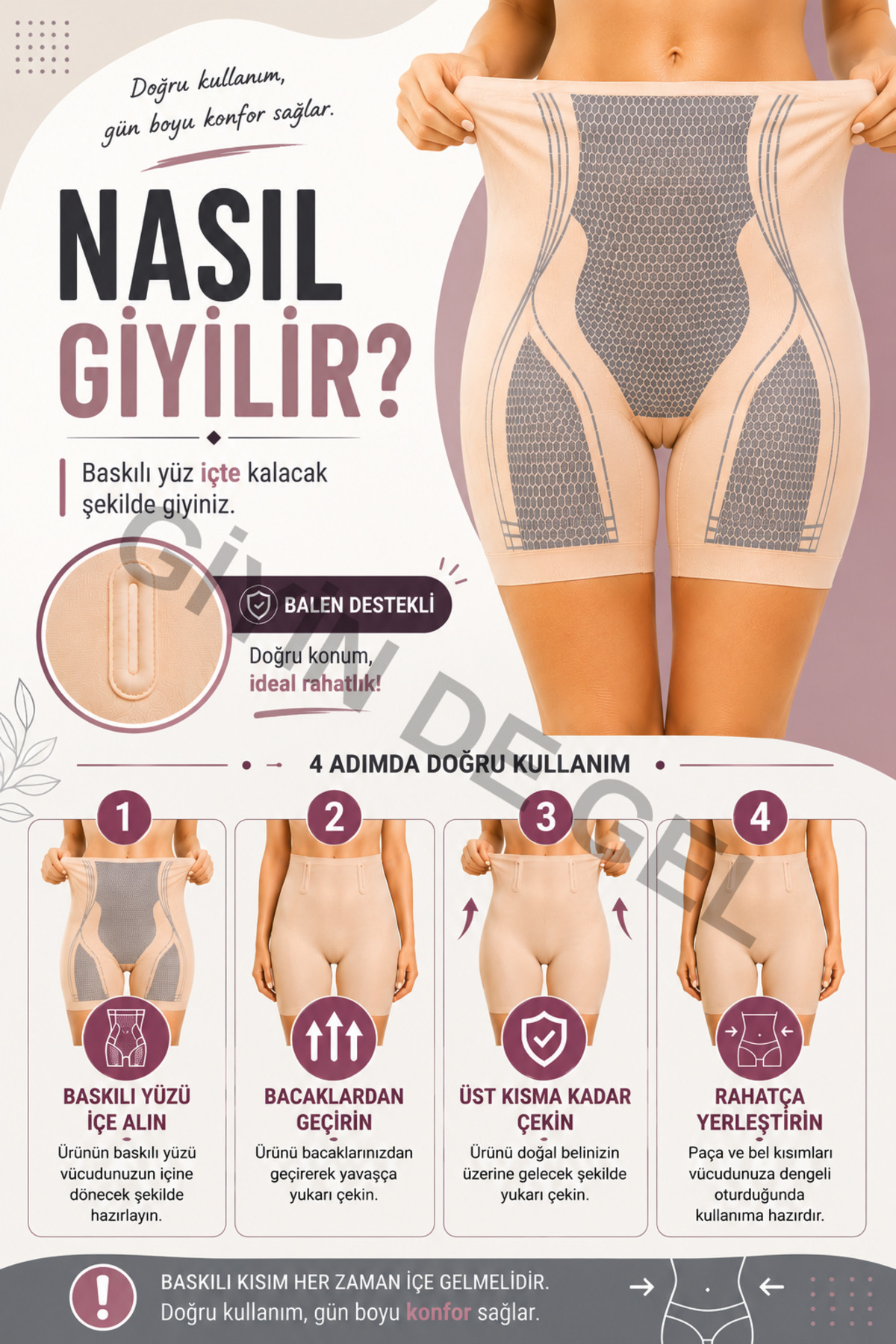 giyindegel Seamless Ten Renk Yüksek Bel Kadın Korsesi, Paçalı İç Giyim görsel 3
