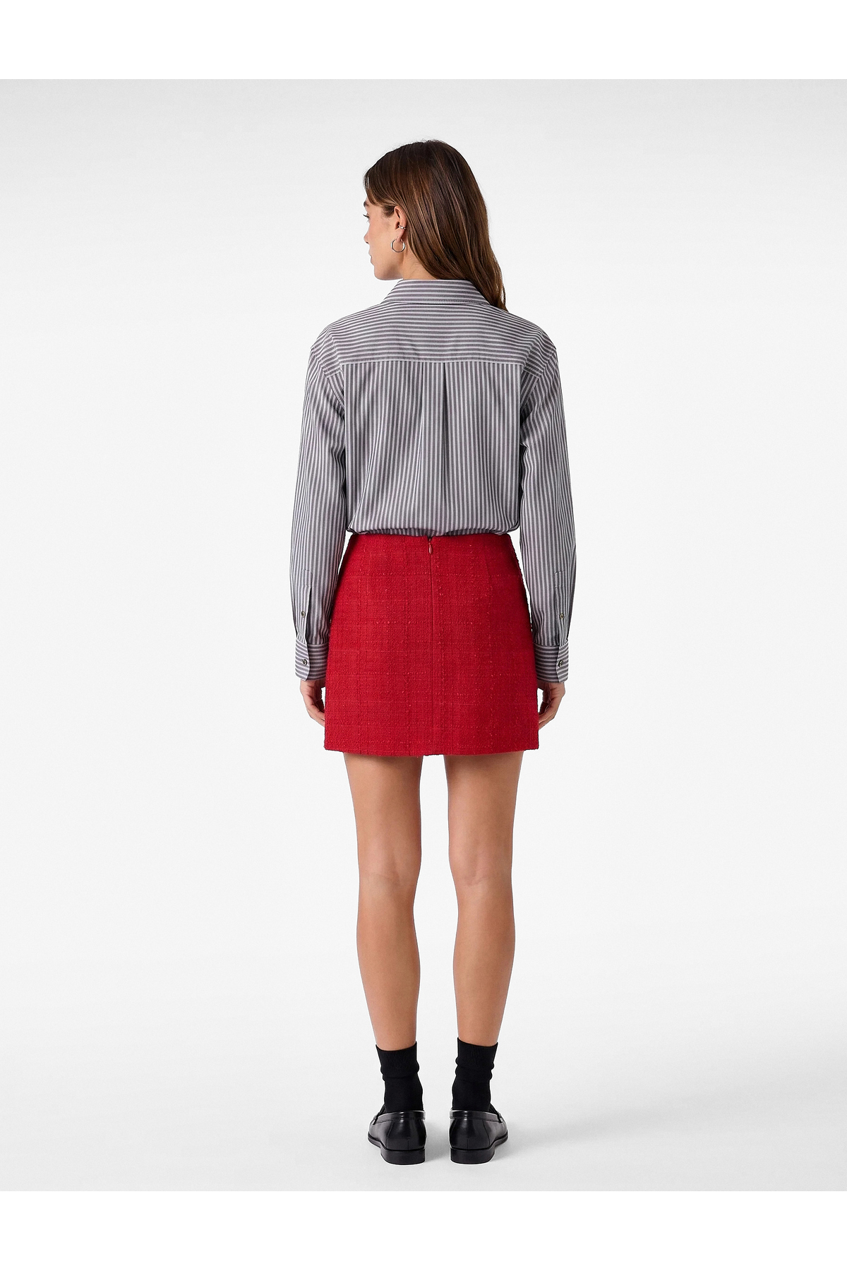 Koton Slim Fit A Kesim Tüvit Mini Etek görsel 3