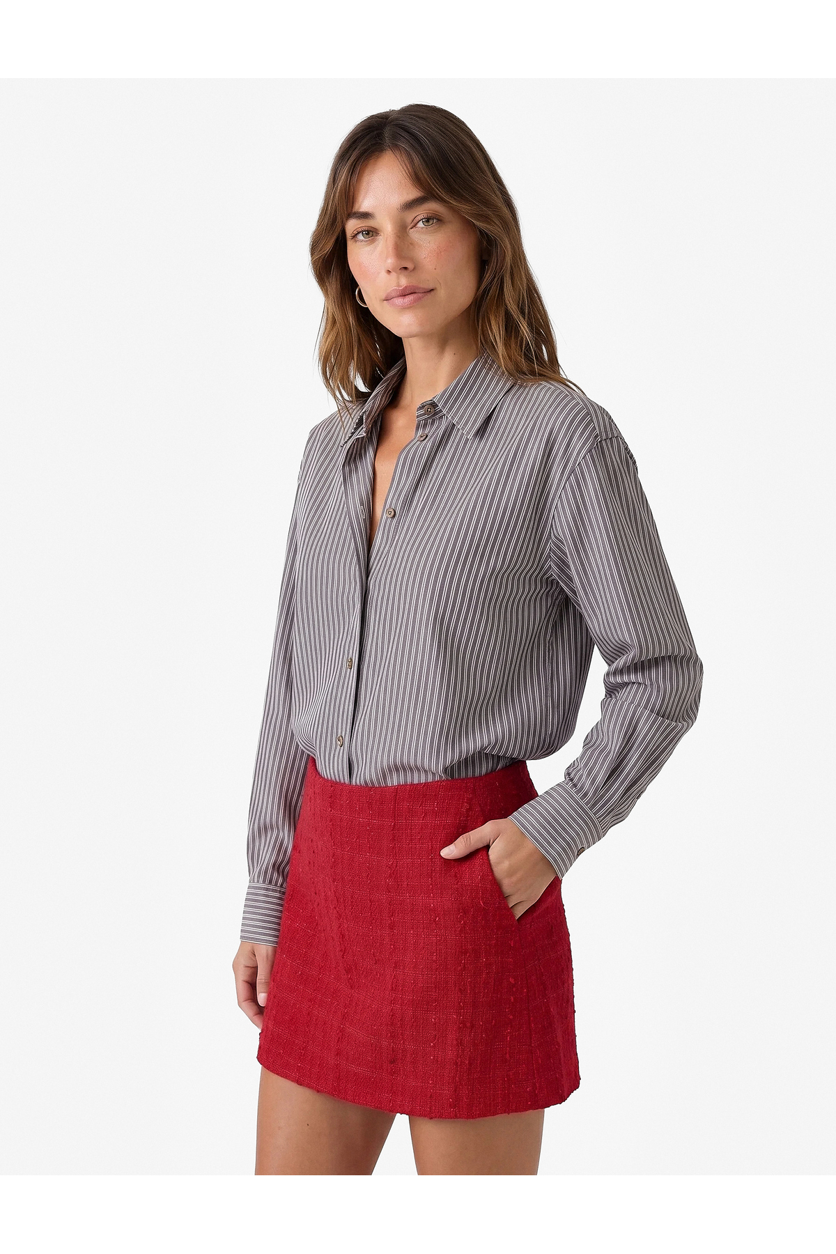 Koton Slim Fit A Kesim Tüvit Mini Etek görsel 2