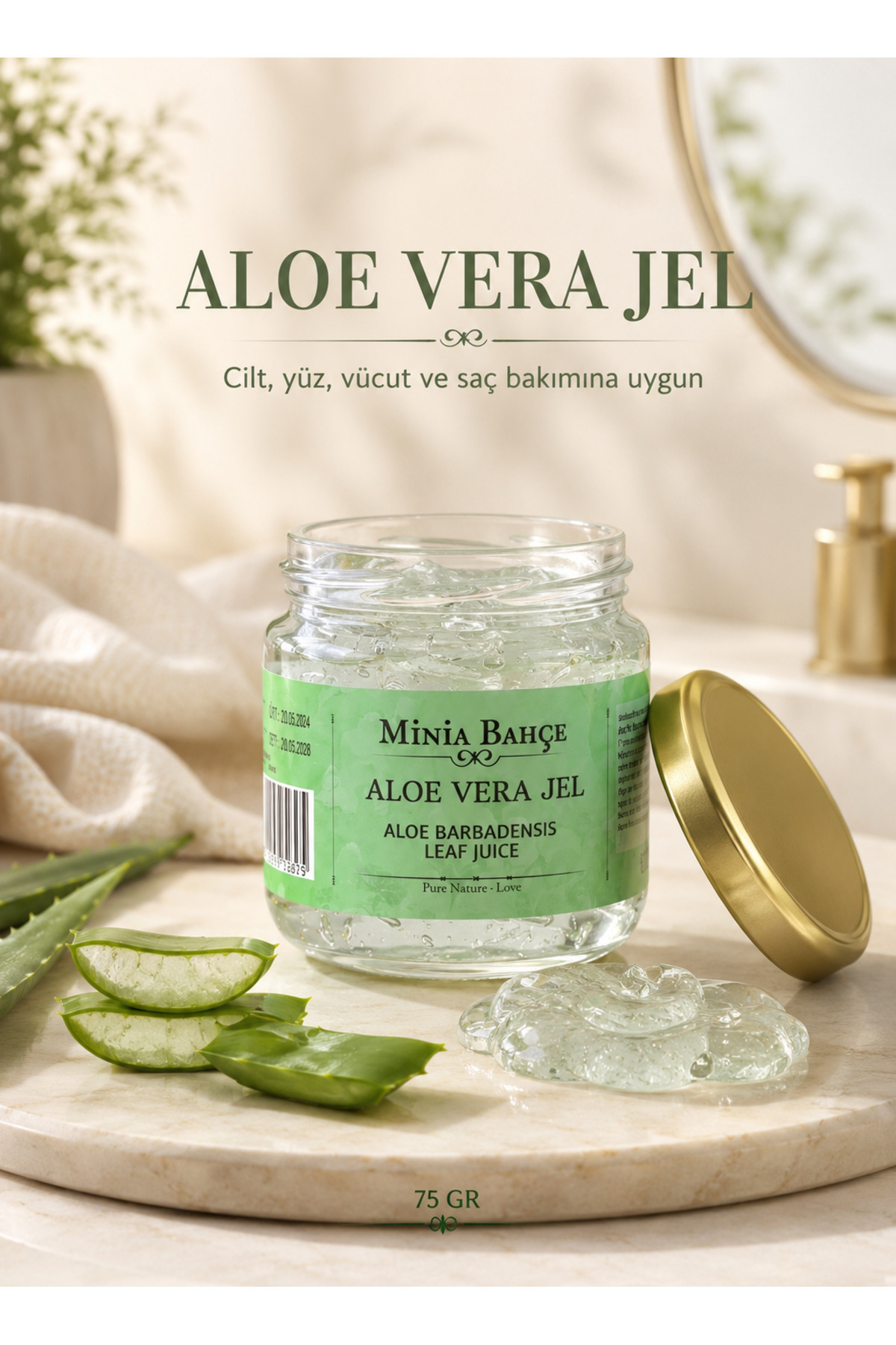 Minia Bahçe Bitki ve Sanat Atölyesi Aloe Vera Jel – Doğal Cilt ve Saç Bakım Jeli, 75 ml — TYC00850325111