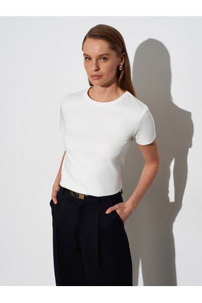 Dilvin 32779 Bisiklet Yaka T-shirt-Ekru