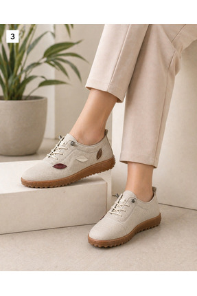 OUTLET41 Kadın Günlük Bağcıklı Comfort Ayakkabı Süet Yaprak Detaylı Hafif Tab...